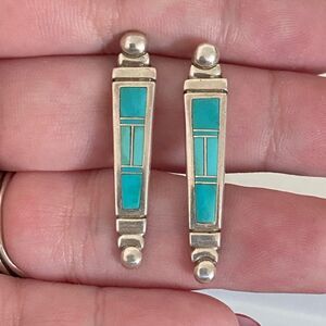 Vintage Navajo Ervin Hoskie Turquoise Channel Inlay Earrings